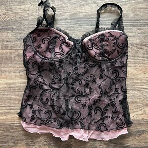 Rampage Pink and Black Lace Corset Bustier Top Medium 34